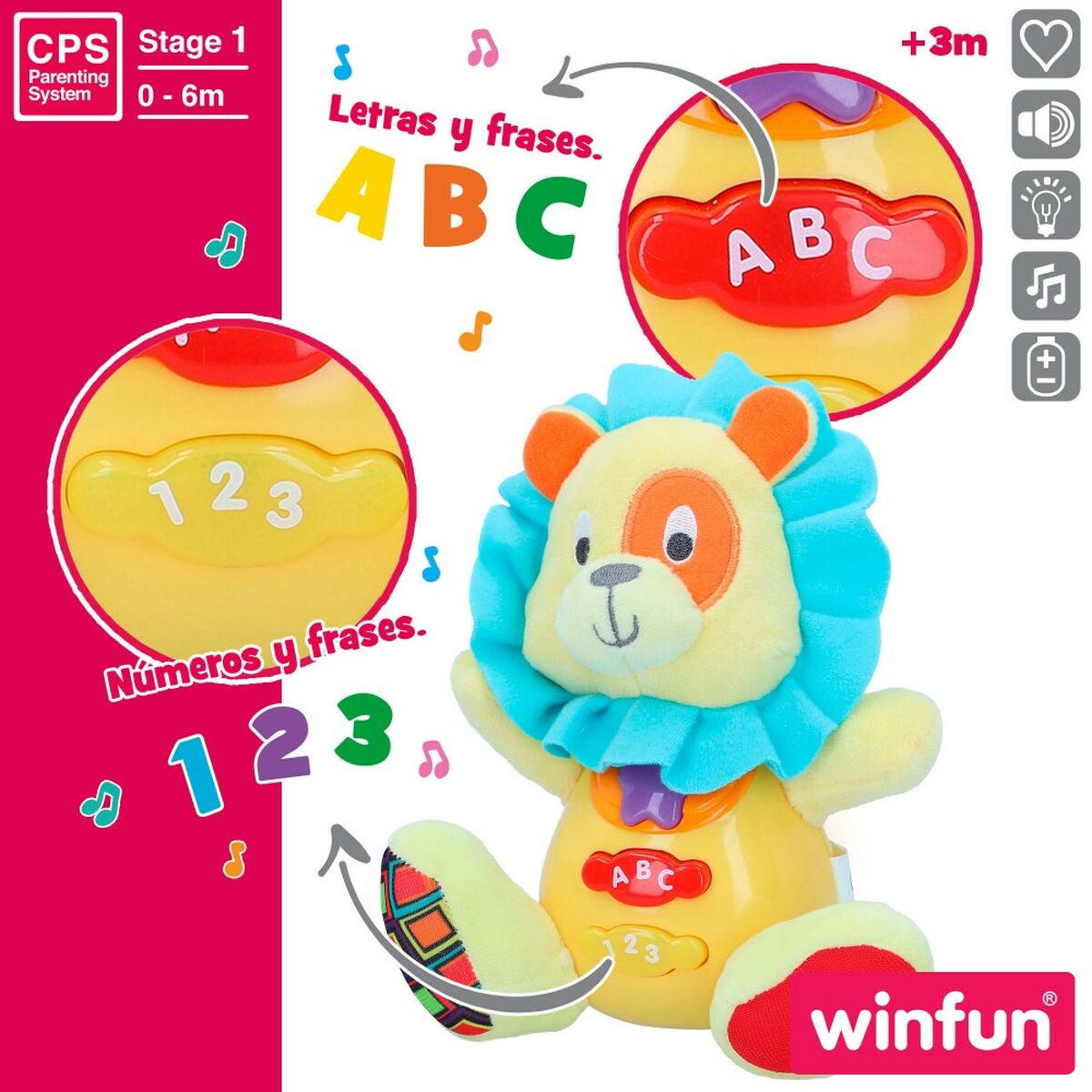 Peluche con Suono Winfun Leone 15 x 15 x 9 cm (6 Unità) - Disponibile in 3-4 giorni lavorativi