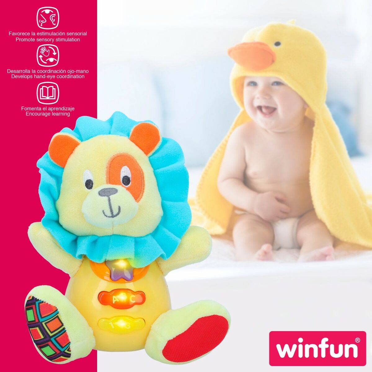 Peluche con Suono Winfun Leone 15 x 15 x 9 cm (6 Unità) - Disponibile in 3-4 giorni lavorativi