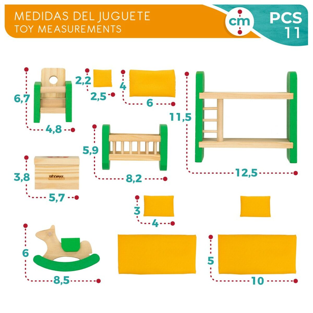 Camera da letto della casa delle bambole Woomax (6 Unità) - Disponibile in 3-4 giorni lavorativi