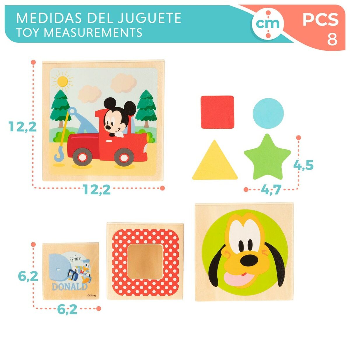 Blocchi Impilabili Disney 8 Pezzi 4 Unità 12,2 x 12,2 x 12,2 cm - Disponibile in 3-4 giorni lavorativi