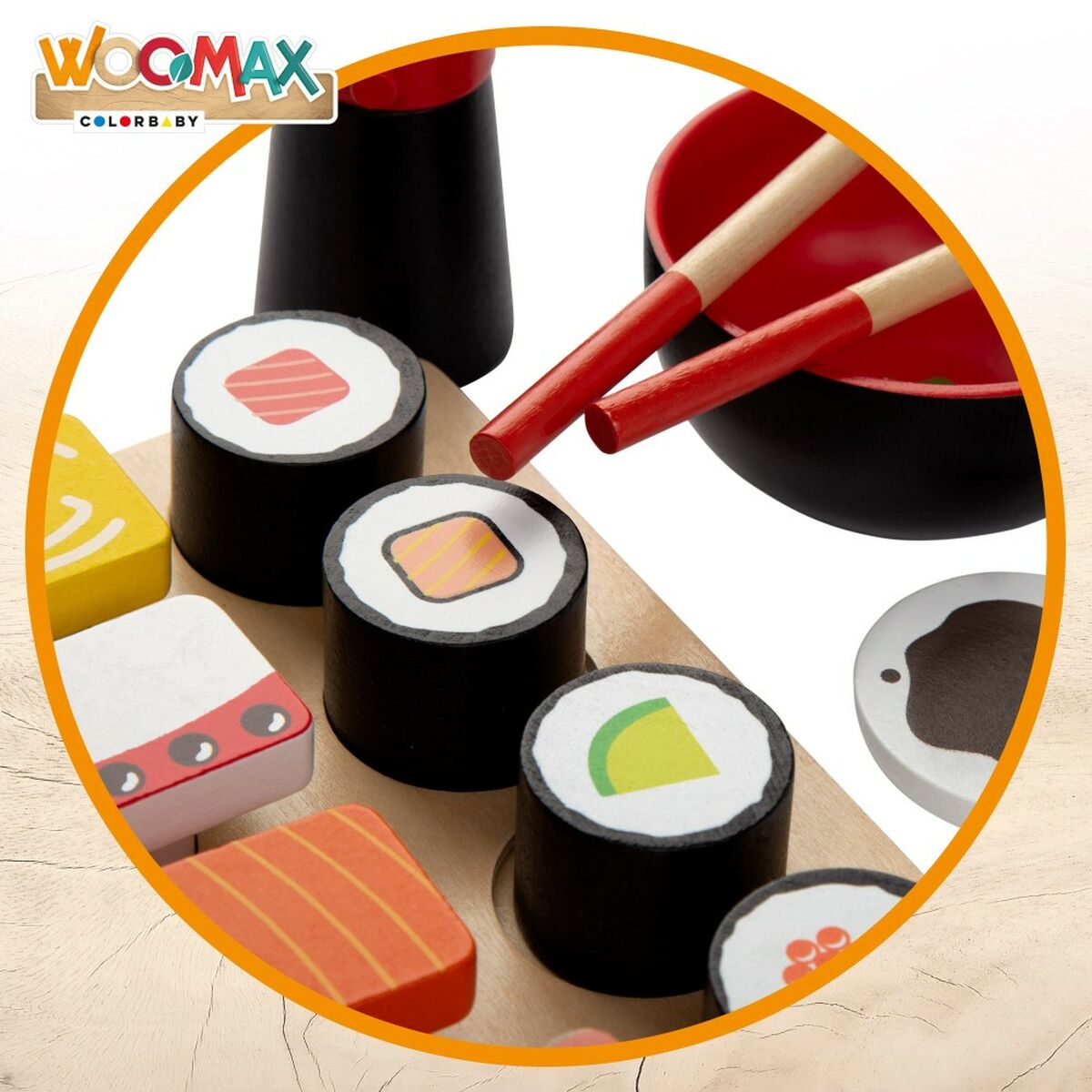 Gioco di Legno Woomax Sushi 14 Parti (6 Unità) - Disponibile in 3-4 giorni lavorativi