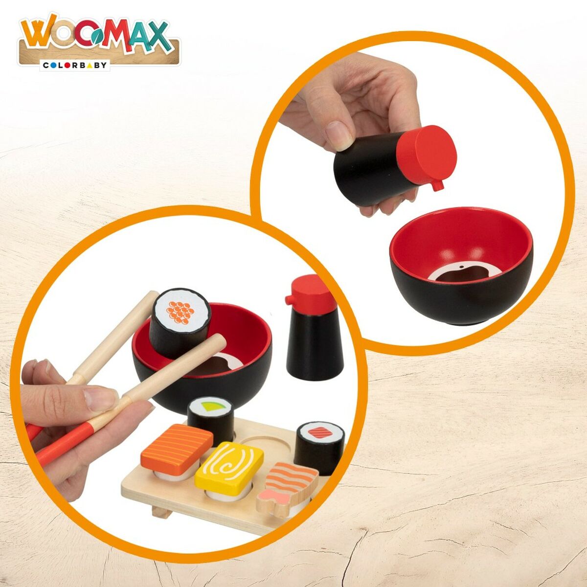 Gioco di Legno Woomax Sushi 14 Parti (6 Unità) - Disponibile in 3-4 giorni lavorativi