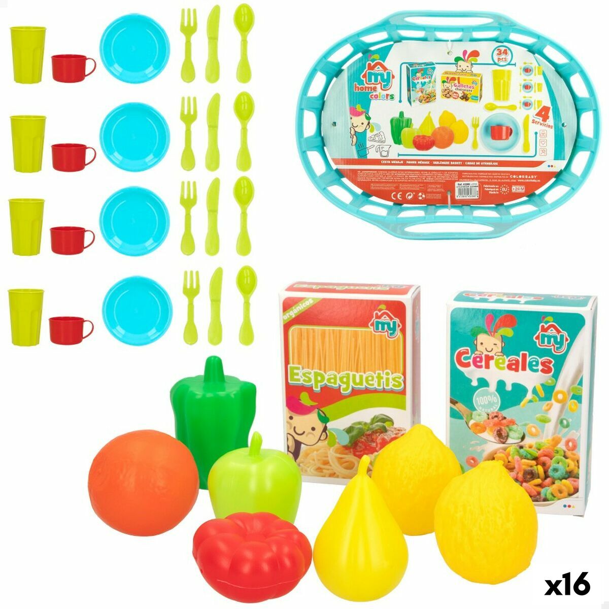 Set di Alimenti giocattolo Colorbaby Utensili e accessori per la cucina 34 Pezzi 33 Pezzi (16 Unità) - Disponibile in 3-4 giorni lavorativi