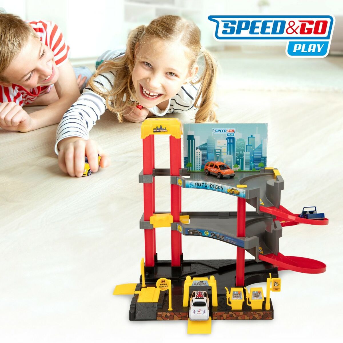 Parcheggio con Veicoli Speed & Go 37 x 29 x 25 cm (4 Unità) - Disponibile in 3-4 giorni lavorativi