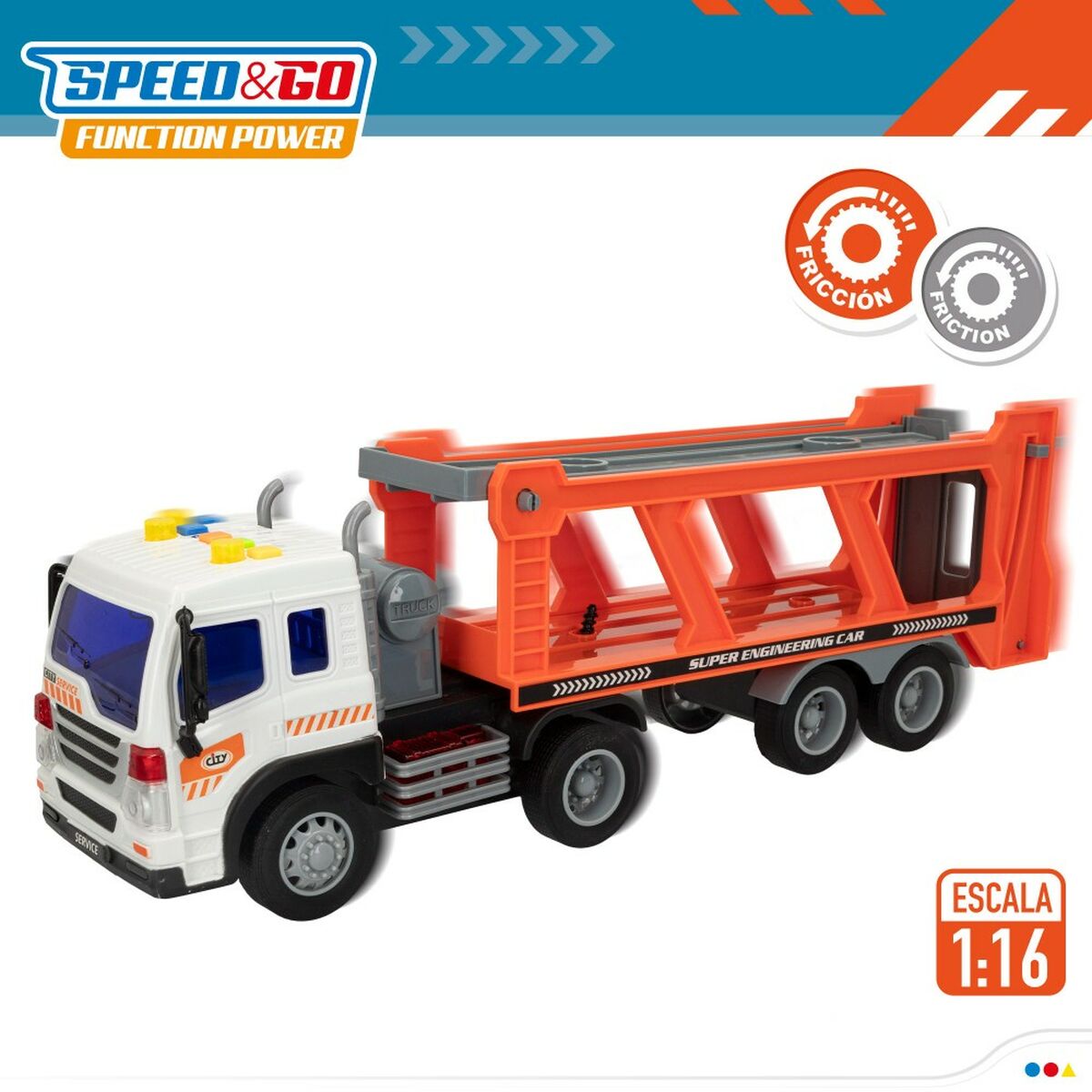 Camion Porta-veicoli e Macchinine a Frizione Speed & Go 37,5 x 12,5 x 10 cm (2 Unità) - Disponibile in 3-4 giorni lavorativi Speed & go