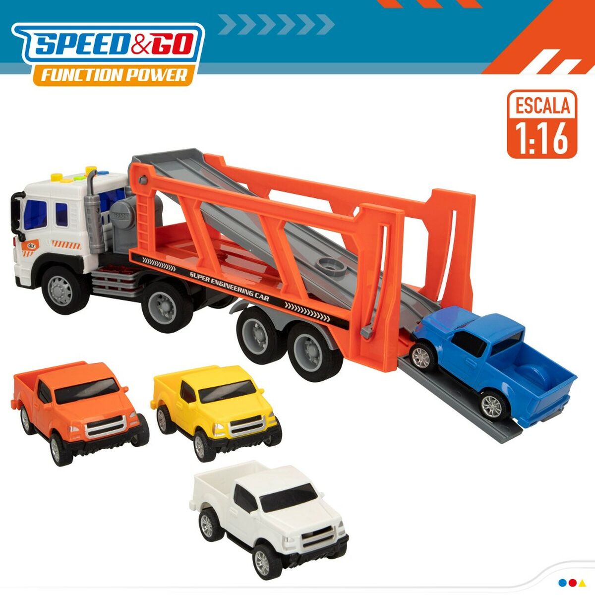 Camion Porta-veicoli e Macchinine a Frizione Speed & Go 37,5 x 12,5 x 10 cm (2 Unità) - Disponibile in 3-4 giorni lavorativi Speed & go