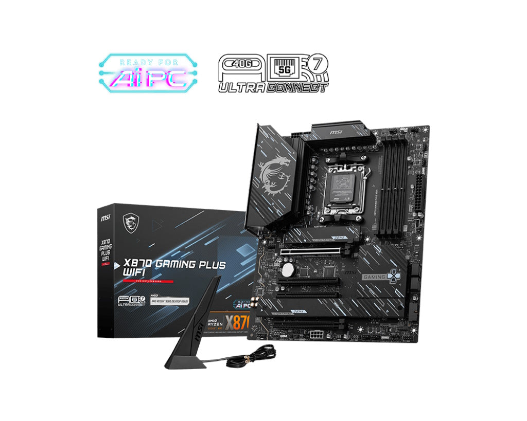 MSI MB AMD X870 GAMING PLUS WIFI, X870, AM5,4DDR5,4PCI-Ex16,3M.2,4SATA3,1USB4,1USB3.2 Gen2x2,3USB3.2 - Disponibile in 3-4 giorni lavorativi