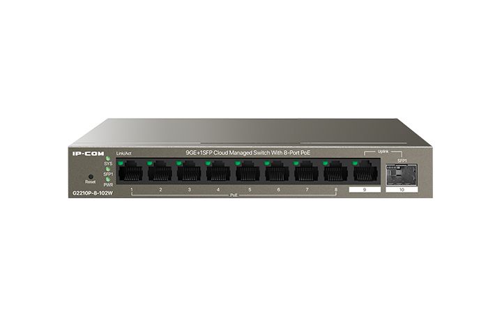 SWITCH POE IP-COM G2210P-8-102W - 9  porte Ethernet 10/100/1000 Base-T (8 porte PoE), 1  porta SFP Base-X 100/1000 - Disponibile in 3-4 giorni lavorativi