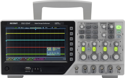 VOLTCRAFT Digital-Oszilloskop DSO-1204F 200 MHz 4-Kanal 1 GSa/s 64 kpts 8 Bit Digital-Speicher (DSO), Funktionsgenerato (DSO-1204F) - Disponibile in 6-7 giorni lavorativi