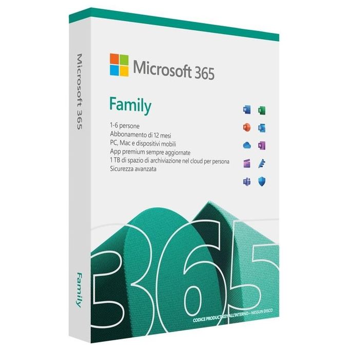 Microsoft M365 Family Italian Subscription P10 EuroZone 1 License Medialess 1 Anno - Disponibile in 3-4 giorni lavorativi