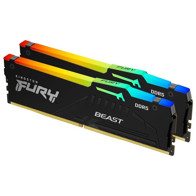 Kingston Fury Beast DDR5 RGB 32GB (2x16GB) 5200MT-s DDR5 CL40 DIMM Memoria Gaming per Computer Fissi Kit da 2 - KF552C40BBAK2-32 - Disponibile in 3-4 giorni lavorativi