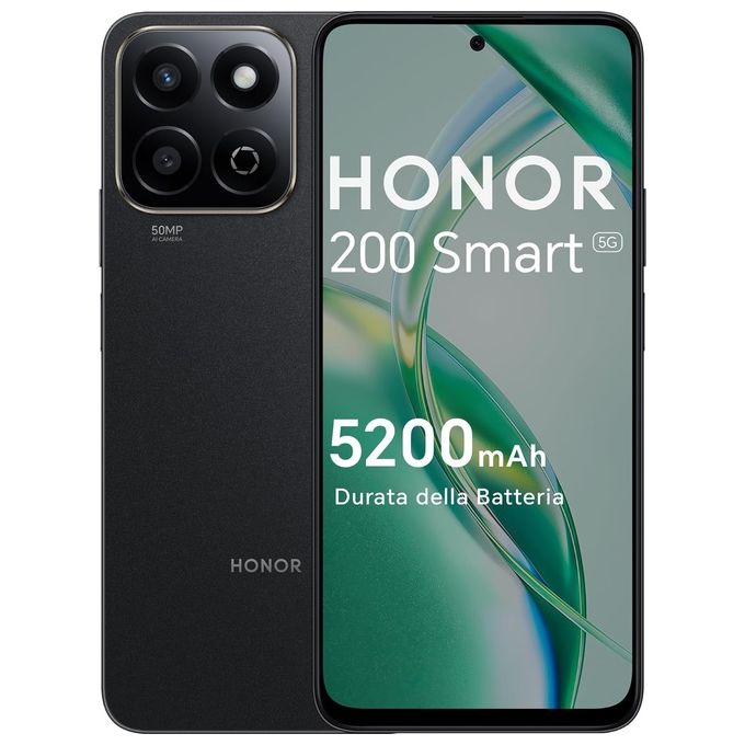 Smartphone nuovo Honor 200 Smart 5G 4-256Gb 6.8'' 120Hz Dual Sim Black Wind3 - Disponibile in 3-4 giorni lavorativi