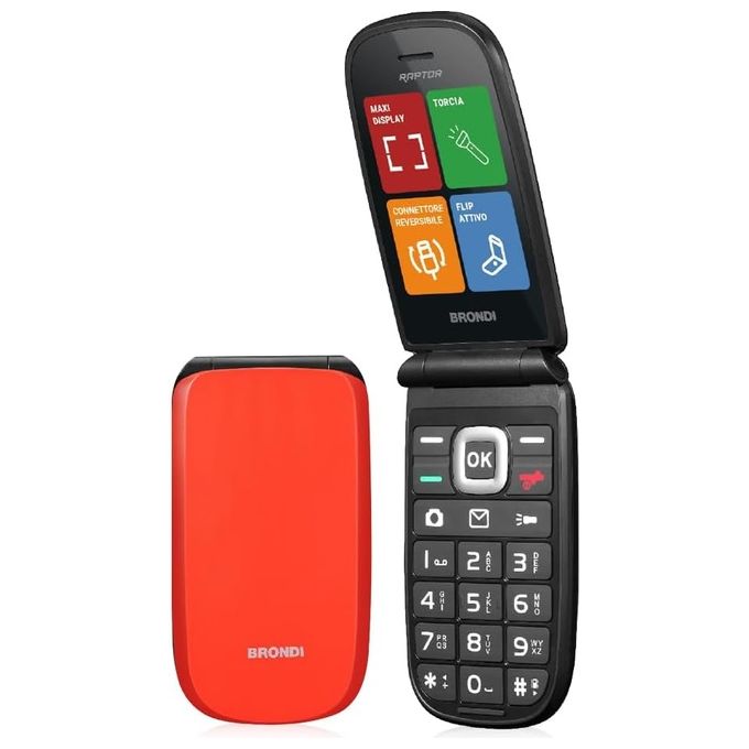 Brondi Raptor 2.8'' Dual Sim Tasti Rapidi Torcia Flip Attivo Orange Metal - Disponibile in 3-4 giorni lavorativi