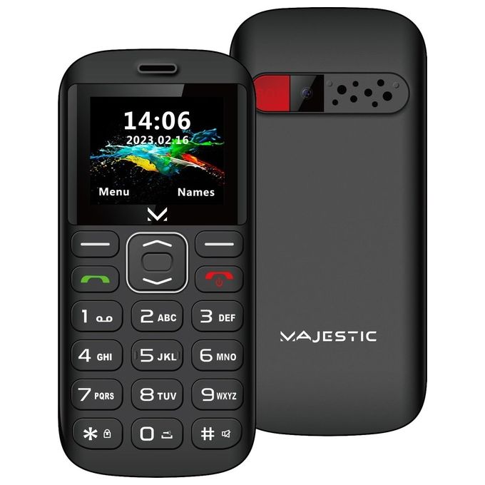 New Majestic SILENO 28 Senior Phone DUAL SIM 1.77 a Colori Torcia LED Tasto SOS Nero - Disponibile in 3-4 giorni lavorativi