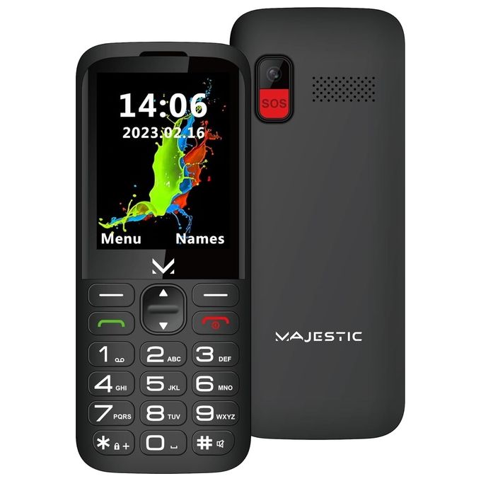 New Majestic SILENO 29 Senior Phone DUAL SIM 2.8 a Colori Torcia LED Tasto SOS Nero - Disponibile in 3-4 giorni lavorativi