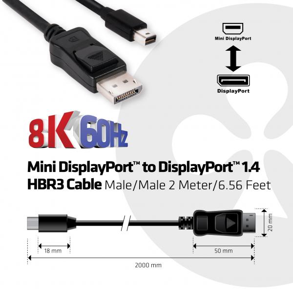 Club3d Cavo Mini Displayport 1.4 Maschio a Displayport 1.4 Maschio 2mt - Disponibile in 3-4 giorni lavorativi Club3d