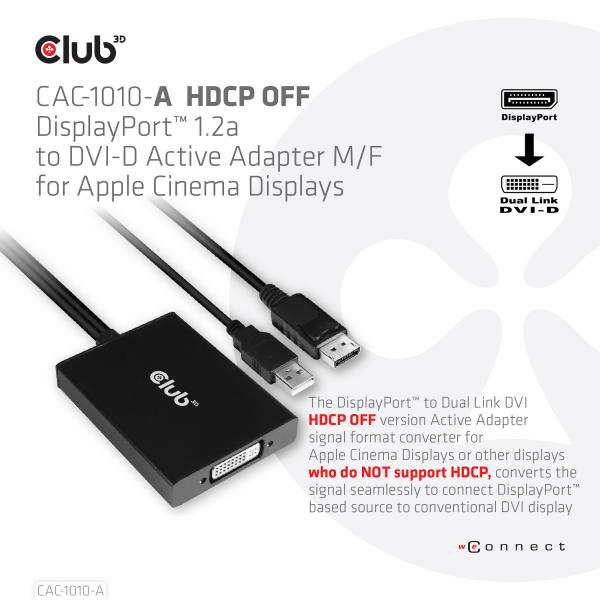 Club3d CAC-1010-A Cavo e Adattatore Video 0.6mt DisplayPort DVI-D USB - Disponibile in 3-4 giorni lavorativi Club3d