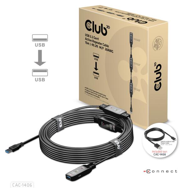 Club3d CAC-1406 Cavo USB 15mt USB 3.2 Gen 1 USB A Nero - Disponibile in 3-4 giorni lavorativi Club3d