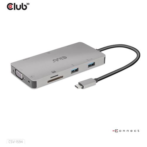 Club3d CSV-1594 Replicatore di Porte e Docking Station per Laptop Usb 3.2 Gen 1 Type-C Nero/Grigio - Disponibile in 3-4 giorni lavorativi Club3d